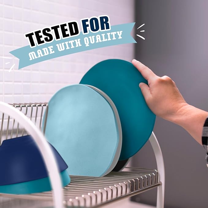 Teivio 32-Piece Kitchen Wheat Straw Dinnerware Sets for 8, Dinner Plates, Dessert Plate, Cereal Bowls,Cups, Unbreakable Plastic Colorful Apartment Outdoor RV Camping Dishes, Irregular Teal Ombre