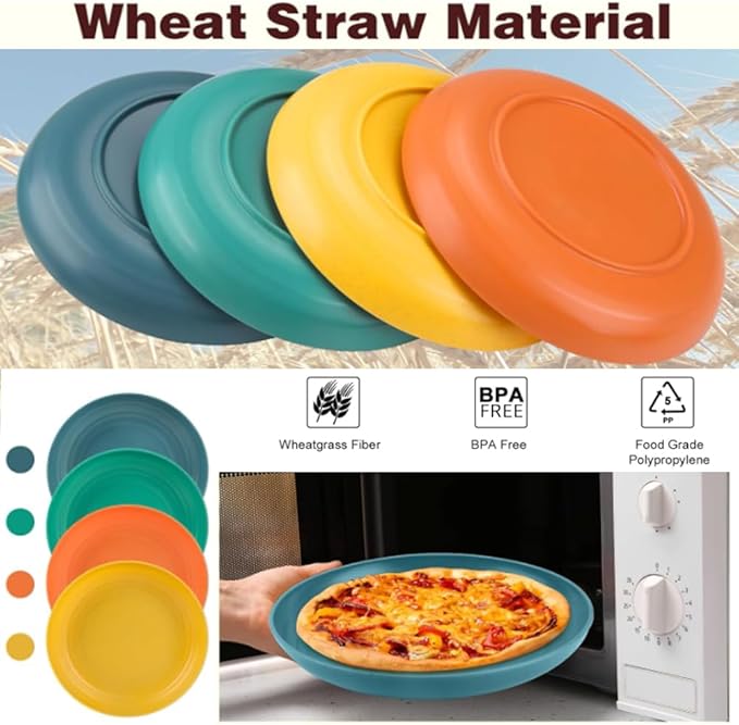 LRUUIDDE Lightweight Wheat Straw Plates 9 Inch, Microwave and Dishwasher Safe BPA Free and Healthy Reusable Unbreakable Deep Dinner Plates, Outdoor for Picnic, Camping (4pack)