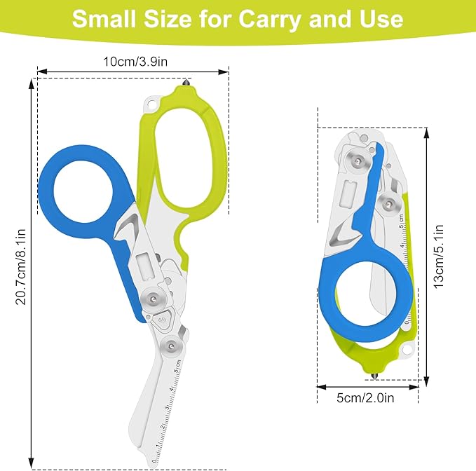 Lemasa6 in 1 Multifunctional Combination Tool, Folding Retractable Emergency Shears, Outdoor Camping Tools, Seat Belt Cutter, Oxygen Cylinder Wrench, Complimentary Adjustable Wrench (blue-green)