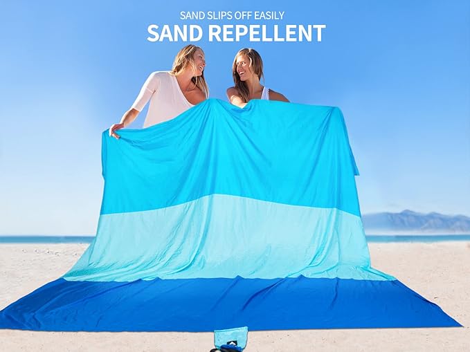 WIWIGO Beach Blanket Waterproof Sandproof Beach Mat 79" X 83"/10'x9'for 2-8 Adults Quick Drying Outdoor Picnic Mat Beach Accessories for Travel, Camping, Hiking
