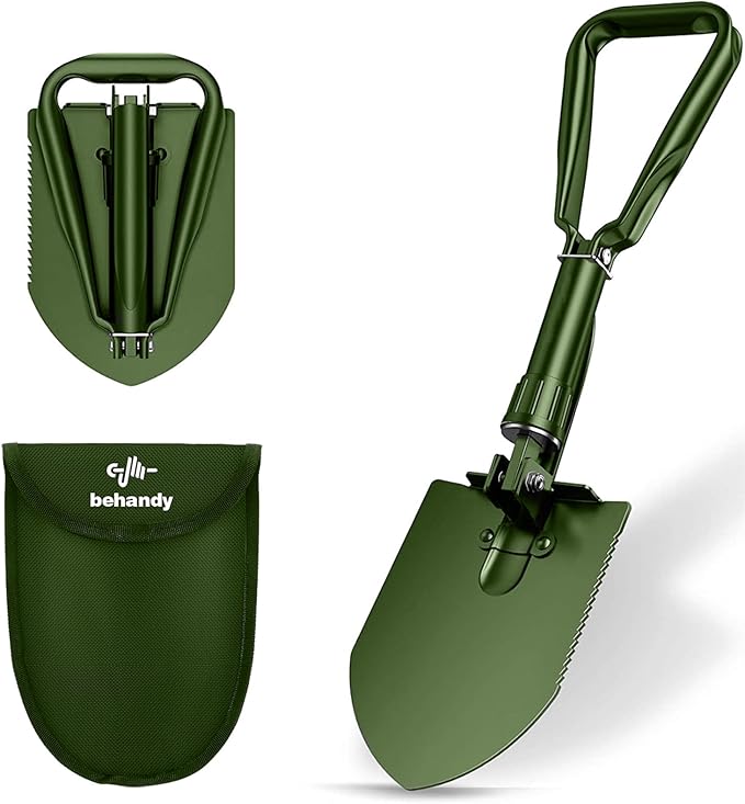 18.5" Folding Shovel, Tri-Fold Collapsible Shovel for Car, Camping Shovel, Military Entrenching Tool for Gardening, Camping, Digging Dirt, Sand, Snow, Off Road, Portable Car Emergency kit