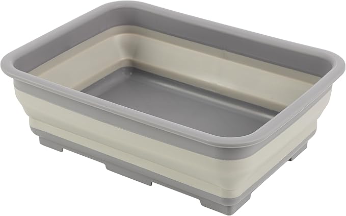 Collapsible Bucket for Cleaning - 7.27L Foldable Wash Bin Dish Tub - Collapsible Wash Basin or Camping Sink for Beach, Tailgating, or Soaking Laundry - Cleaning Supplies by Wakeman (Gray)