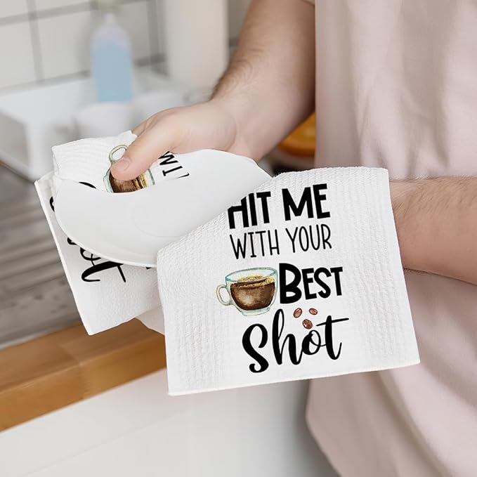2PCS Coffee Kitchen Towels, Funny Farmhouse Rustic Reusable Absorbent Waffle Weave Dish Tea Towels for Cleaning Cooking Baking, Microfiber Kitchen Towel for Coffee Bar Decor Housewarming Gift-1