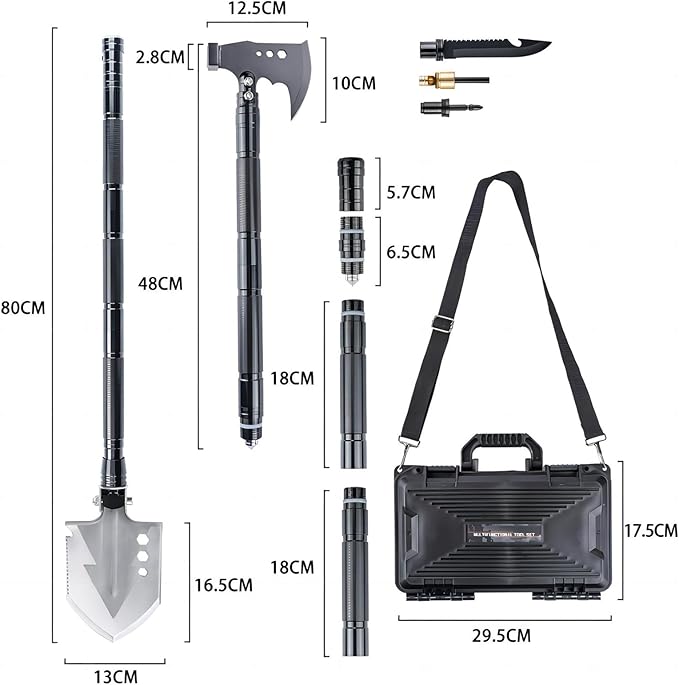 Camping Shovel Axe Outdoor Survival Shovel Set, Multifunctional Folding Tactical Shovel Hatchet Combo, High Carbon Steel Camping Equipment for Hiking Camping Hunting