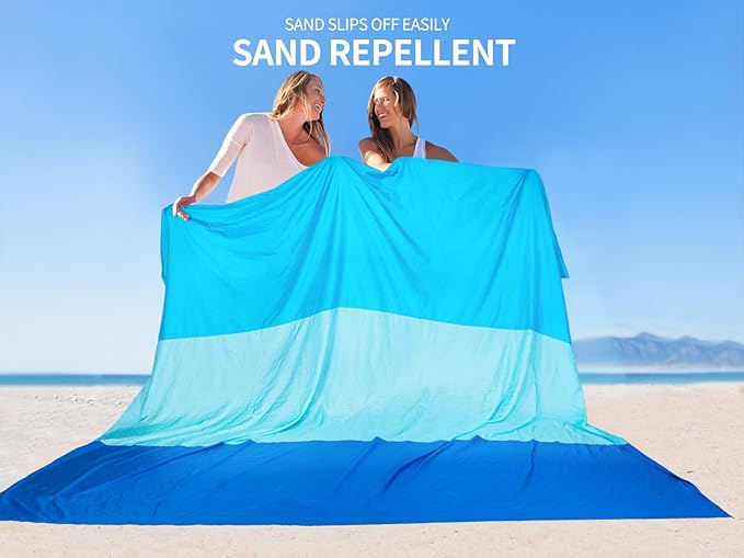 WIWIGO Beach Blanket Waterproof Sandproof Beach Mat 79" X 83"/10'x9'for 2-8 Adults Quick Drying Outdoor Picnic Mat Beach Accessories for Travel, Camping, Hiking