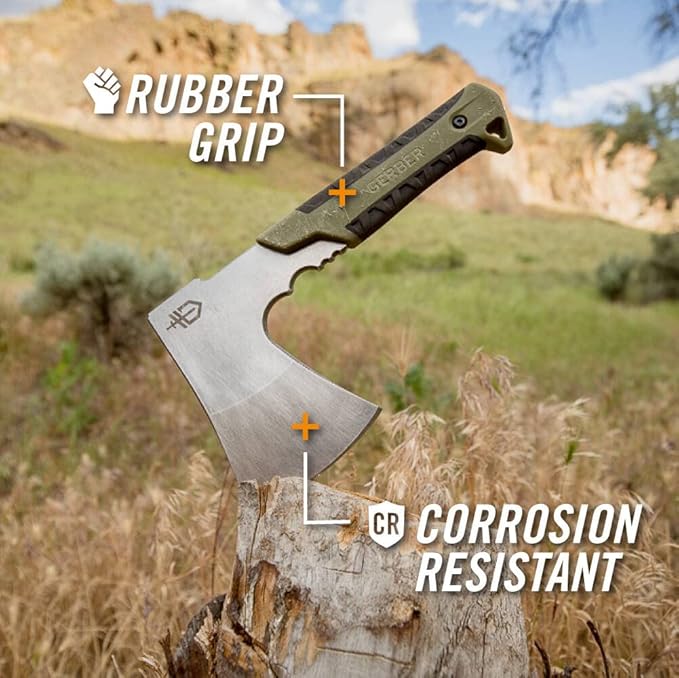 Gerber Gear Pack Hatchet - 3.5" Steel Blade Axe with Full Tang - Survival, Bushcraft and Camping Gear - with Mountable Nylon Sheath - Sage Green