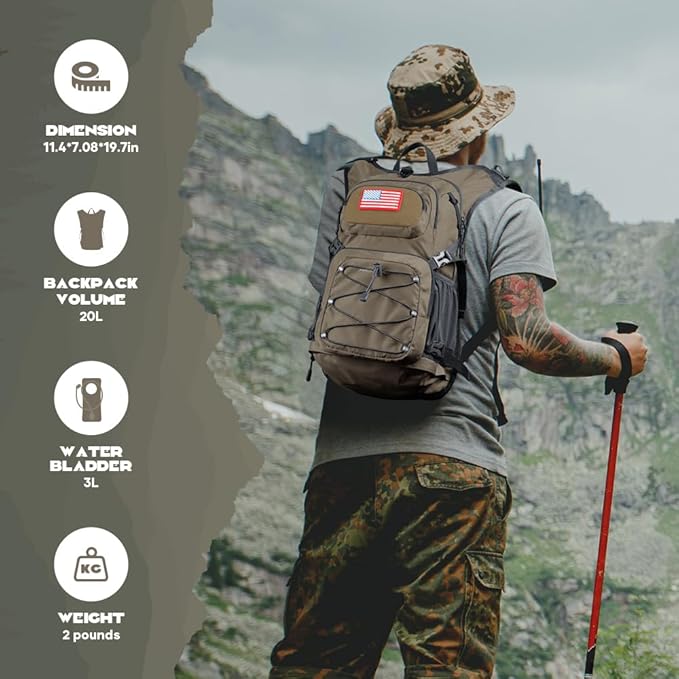 Maelstrom Hydration Hiking Backpack with 2L/3L Water Bladder, High Flow Bite Valve Water Backpack for Men Women Lightweight Insulation for Hiking, Cycling, Running, Climbing, Camping