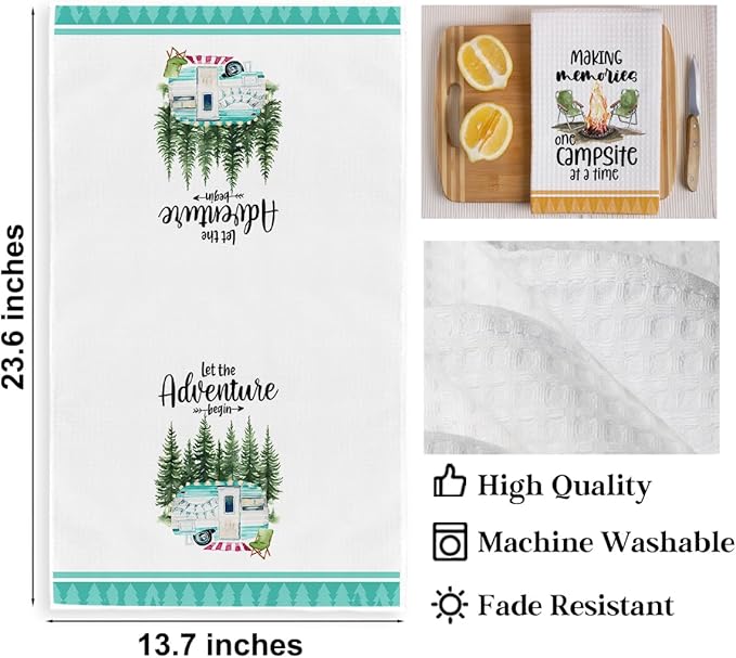 Camping Kitchen Towels Set of 2 Dish Towels Kitchen Hand Towels Kit Printed with Funny Sayings Novelty Gifts for Campers Pine Tree Farmhouse RV Decor Sign Home Decorations
