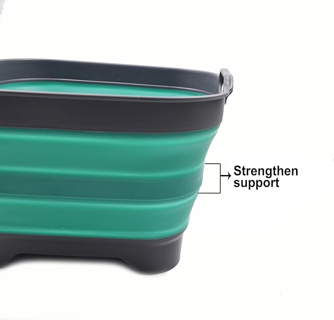 SAMMART 10L (2.64 Gallon) Collapsible Dishpan with Draining Plug - Foldable Washing Basin - Portable Dish Washing Tub - Space Saving Kitchen Storage Tray (1, Grey/Turquoise Blue)