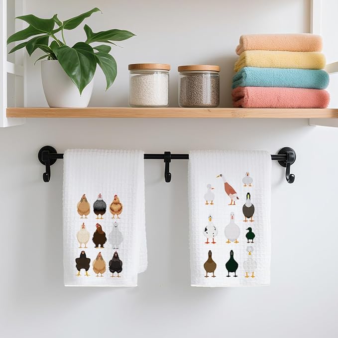 2Pcs Funny Kitchen Towels 24x14 Inch, Rooster Chicken Kitchen Decor Waffle Weave Hand Towels for Farmhouse, White Absorbent Microfiber Dish Cloth Tea Towel Chicken Gifts for Women Mom 2