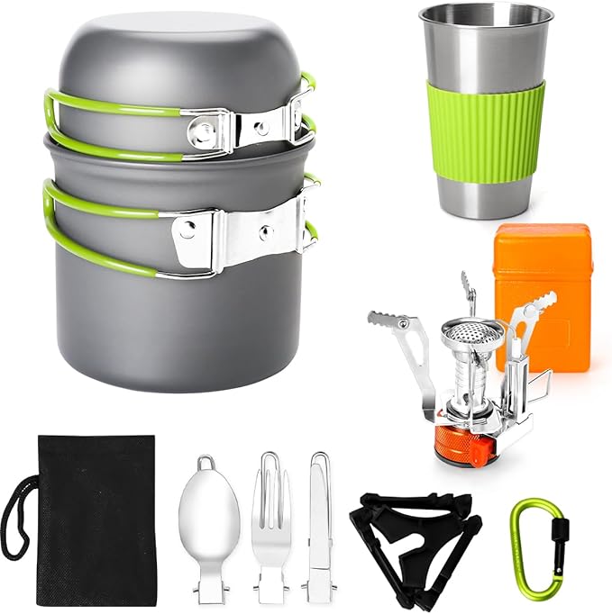 Gutsdoor Camping Cookware Set Camping Gear Campfire Utensils Non-Stick Cooking Equipment Lightweight Stackable Pot Pan Bowls with Storage Bag for Outdoor Hiking