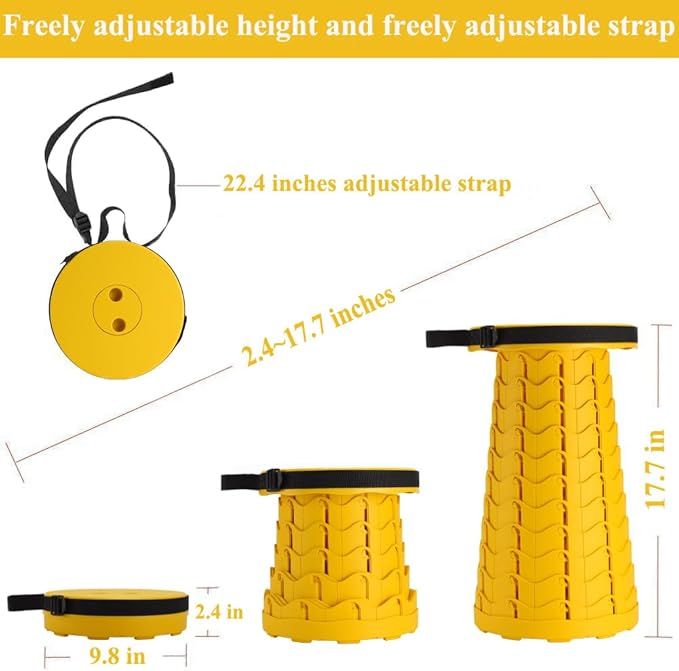 Fishboy Upgraded Collapsible Stool, 400lbs Max Weight, Lightweight But Sturdy, Portable Retractable Folding Telescoping Foldable Camping Stool for Adults Outdoor Fishing Hiking BBQ