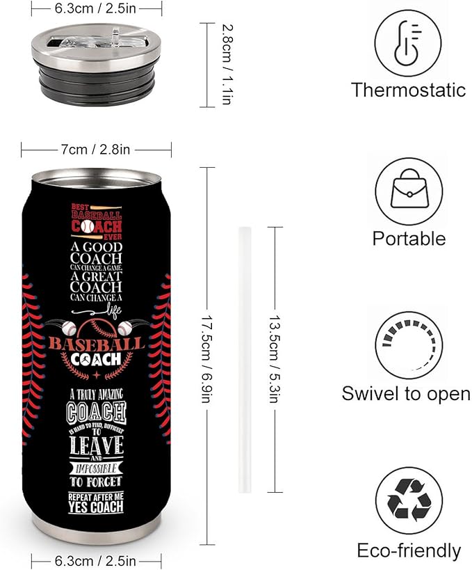 17 Oz Stainless Steel Baseball Coach Travel Tumbler, 500ml/17oz