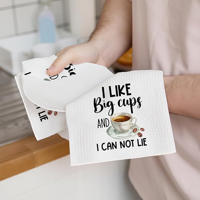 2PCS Coffee Kitchen Towels, Funny Farmhouse Rustic Reusable Absorbent Waffle Weave Dish Tea Towels for Cleaning Cooking Baking, Microfiber Kitchen Towel for Coffee Bar Decor Housewarming Gift