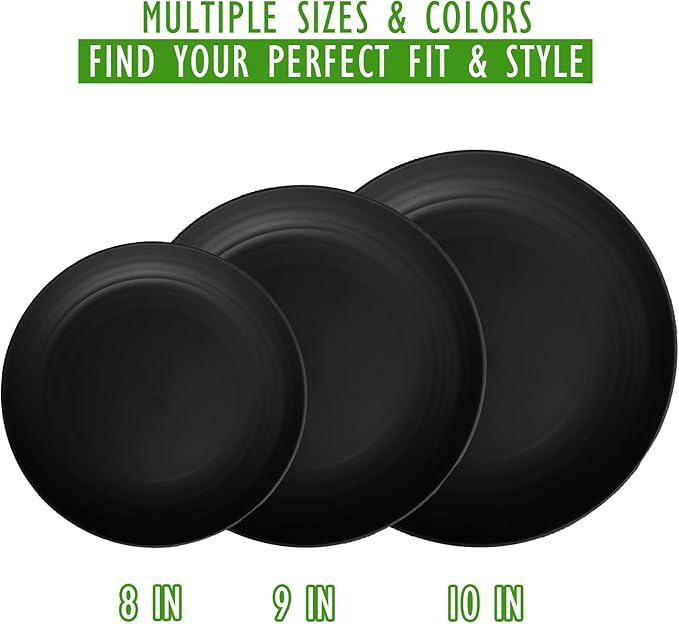 Unbreakable 8 Inch Dinner Plates Set of 6, Wheat Straw Dessert Plates, Lightweight Reusable Plastic Plates, Microwave & Dishwasher Safe for Party, Picnic, Family, Black