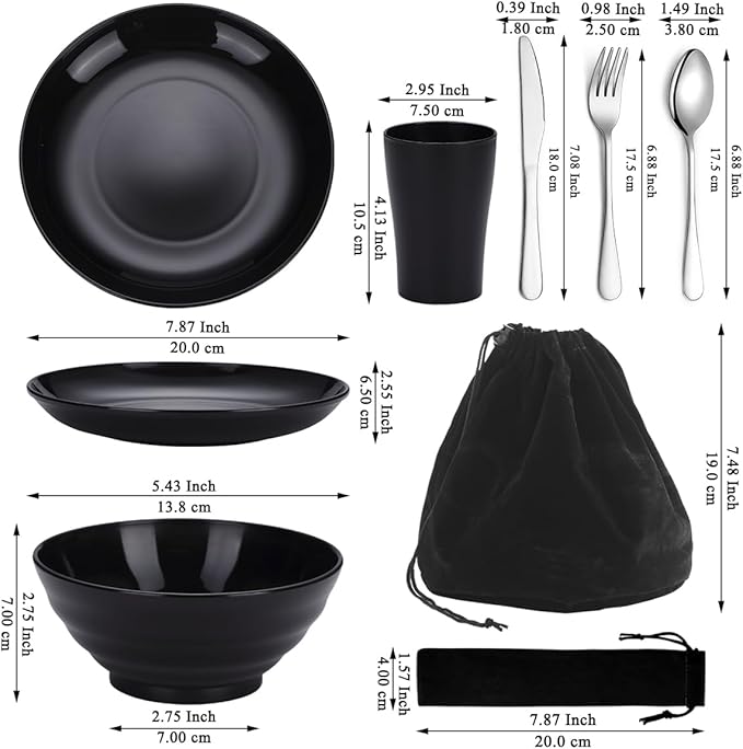Kyraton Camping Utensils, Portable Travel Silverware Set with Reusable Light Weight Mug, Bowls and Plate, Stainless Steel Cutlery Set, Camping Mess Kit for 1 Person