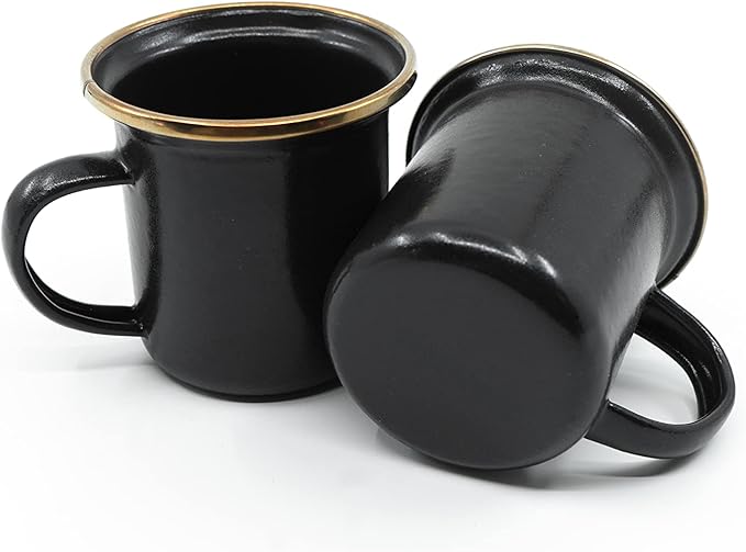 Barebones 5-Ounce Enamel Espresso Cup Set of 2 - Small Coffee Mug and Tea Cup - Stainless Steel Rim Camping Mug for Indoor and Outdoor Use (Charcoal)