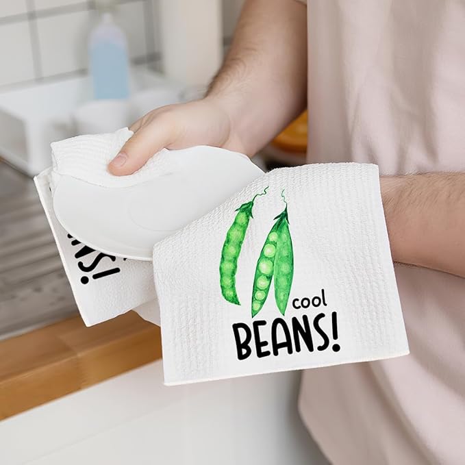 2Pcs Funny Kitchen Towels, Artichoke Beans Vegetable Decor, Hostess Gifts, Dish Towel, Housewarming Gift For Her Women, Wedding Shower Gift, Waffle Weave Hand Towels
