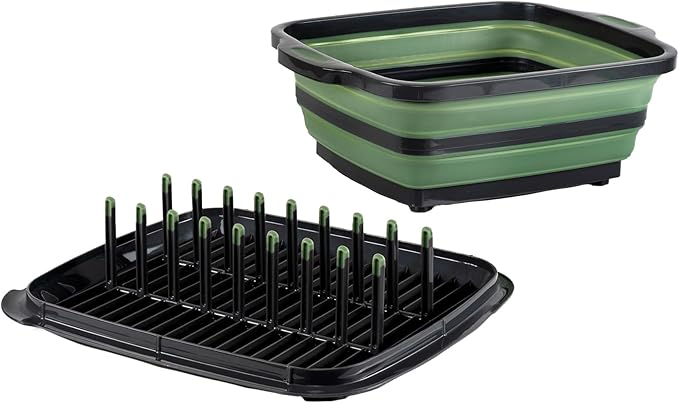 GSI Outdoors Escape Dish Rack Set, Collapsible Travel Camping Sink, Dish Drying Rack & Cutting Kit