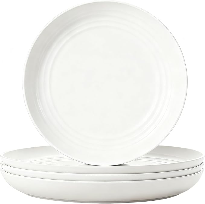 Wheat Straw Plates, Unbreakable Dinner Plates Set of 4, 7.8 Inch Plastic Plates Reusable, Dishwasher & Microwave Safe, Lightweight Salad Plates for Camping/Kitchen (White)