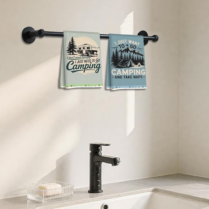 2PCS Camping Kitchen Towels, Go Camping Kitchen Decor, Housewarming Farmhouse Gifts for Women RV Campers, Camper Accessories for Inside, Camper Dish Tea Towels