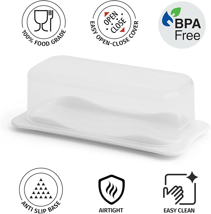 Signoraware Butter Dish with Lid -Butter Keeper Container with Clear Lid for Countertop, Frige- Durable Plastic, Unbreakable Standard Butter Dish Holder For Home, Camping, Multipurpose Bpa Free- White