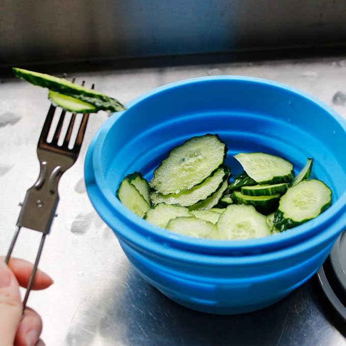 Mr. Peanut's Collapsible Silicone Camping Bowl with Lid & Foldable Fork