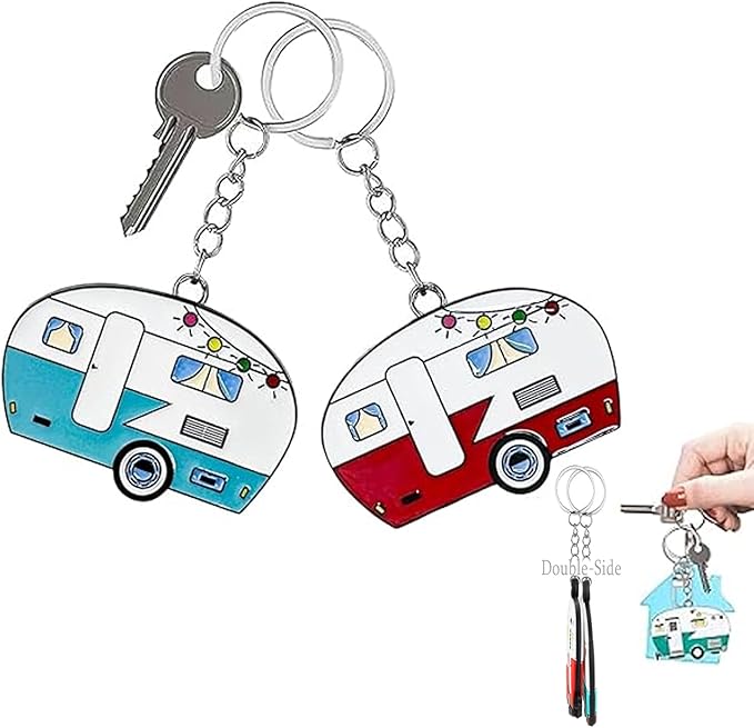 Camper Keychain, Upgraded Double-Side Metal Camping Key chain, Couples RV Accessories Set of 2 for Men Women