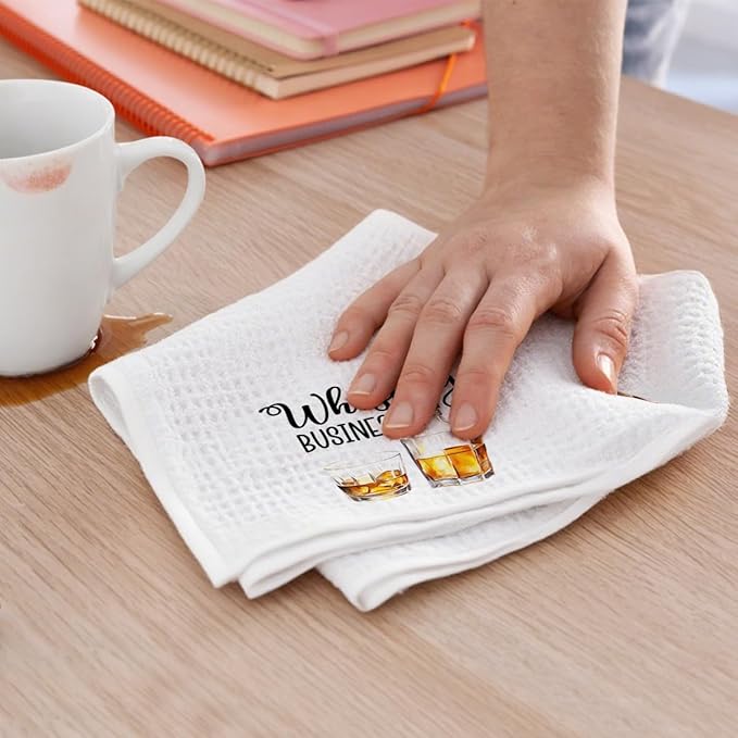 2Pcs Funny Kitchen Towels 24x14 Inch, Whiskey Dirty Alcohol Decor Waffle Weave Hand Towels for Kitchen Bar, White Absorbent Microfiber Dish Cloth Tea Towel Housewarming Gifts for Women Hostess