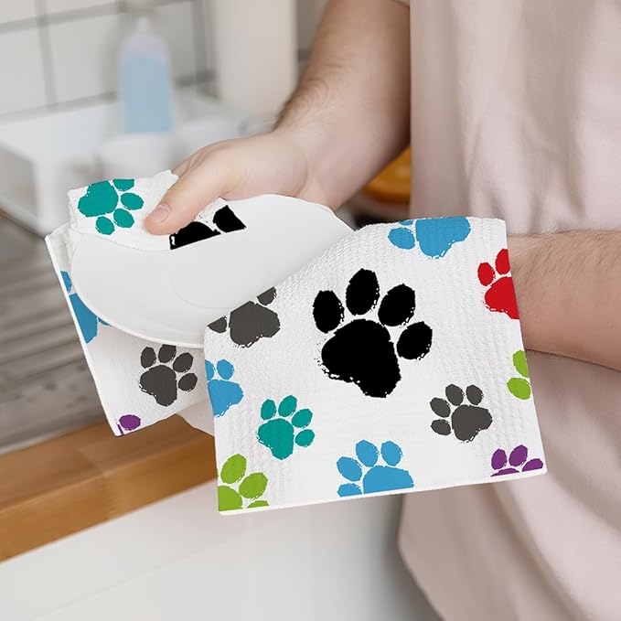 2PCS Cute Dog Paws Kitchen Towels, Dog Mom Gifts for Women Reusable Absorbent Waffle Weave Dish Tea Towels for Kitchen Bathroom Decor, Hand Towels, Dogs Gifts for Dogs Lovers