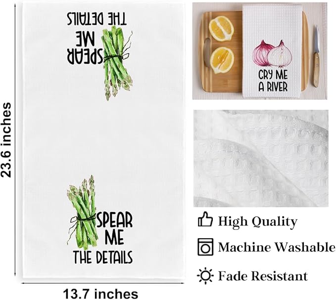 2Pcs Funny Kitchen Towels, Asparagus Onion Vegetable Decor, Hostess Gifts, Dish Towel, Housewarming Gift for Her Women, Wedding Shower Gift, Waffle Weave Hand Towels