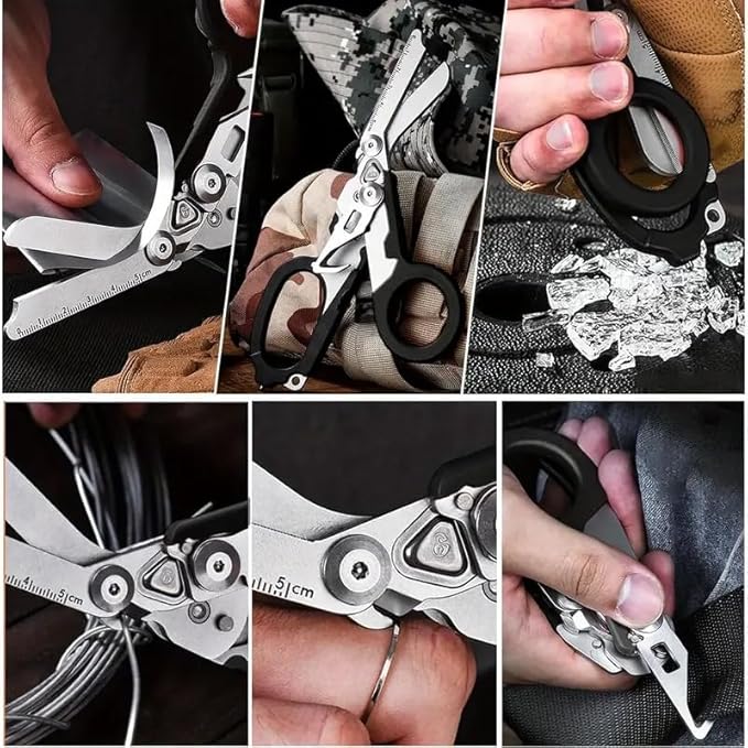 6-in-1 Trauma Clipper, Folding Emergency Clipper, Outdoor Camping Tool, Seat Belt Cutter, Oxygen Cylinder Wrench, Free Adjustable Wrench (Yellow Black Handle)