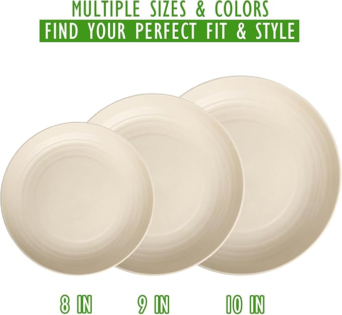 Wheat Straw Dinner Plates 6-Piece Set, 10 Inch Unbreakable Deep Plates, BPA-Free Reusable Plastic Plates, Microwave and Dishwasher Safe for Family, Kitchen, Beige