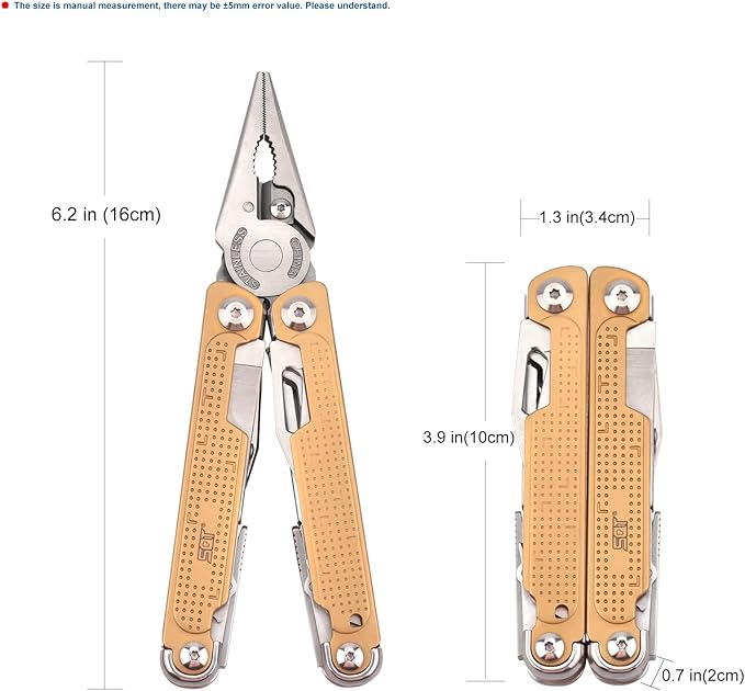 SQT2048 20-in-1 Multitool, Foldable & Self-Locking, Professional Tool for DIY, Home Repairs, Outdoor Camping – Must-Have Gifts for Men, Compact, Durable, All-in-One Tool for Every Task, Gold