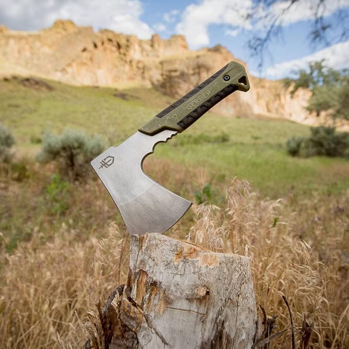 Gerber Gear Pack Hatchet - 3.5" Steel Blade Axe with Full Tang - Survival, Bushcraft and Camping Gear - with Mountable Nylon Sheath - Sage Green