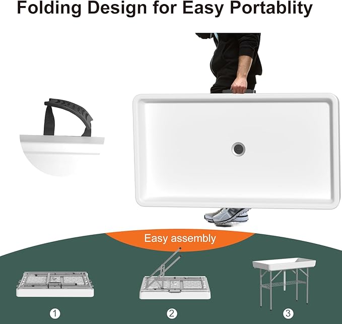 4 Foot Ice Cooler Table, Outdoor Cooler Table with Removable Matching Skirt and Shelf, Folding Ice Tables for Party, BBQ, Camping, Picnic, Fishing Cleaning Tables