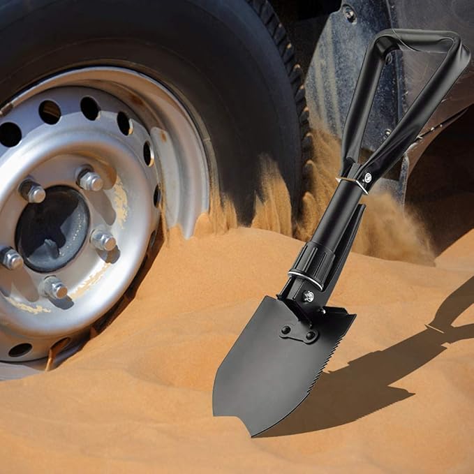 18.5" Folding Shovel, Collapsible Shovel for Car Snow, Camping Shovel and Pickax, Military Entrenching Tool for Gardening, Camping, Sand, Off Road, Portable Car Emergency kit