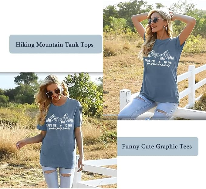 Happy Camp T-Shirt Women Hiking Mountain Adventure Novelty Workout Funny Saying Cute Graphic Athletic Shirt