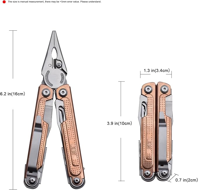 SQT2048-C 20-in-1 Multitool Pliers, Stainless Steel Multi Tool with Safety Lock, Pocket Clip, Foldable EDC Tool for Outdoor Camping Hiking Fishing Repair,Gift for Men, Rose Gold