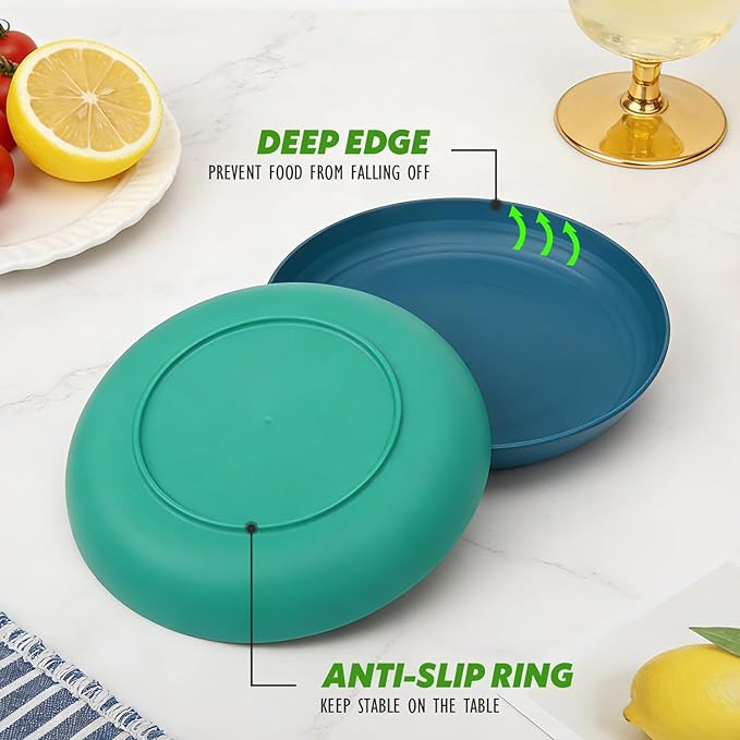 8 Inch Wheat Straw Dinner Plates Set of 6, Unbreakable Salad Plates, Reusable BPA-Free Plastic Plates, Microwavenajiu & Dishwasher Safe for Kitchen, Dessert, Side Plate, Snacks, Multi