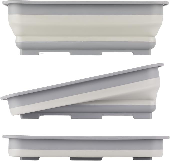 Collapsible Bucket for Cleaning - 7.27L Foldable Wash Bin Dish Tub - Collapsible Wash Basin or Camping Sink for Beach, Tailgating, or Soaking Laundry - Cleaning Supplies by Wakeman (Gray)