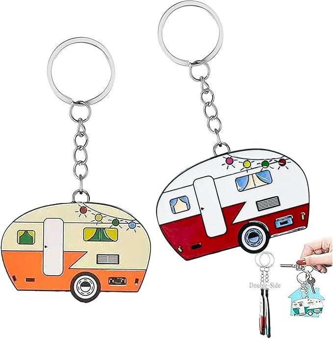 Camper Keychain, Upgraded Double-Side Metal Camping Key chain, Couples RV Accessories Set of 2 for Men Women