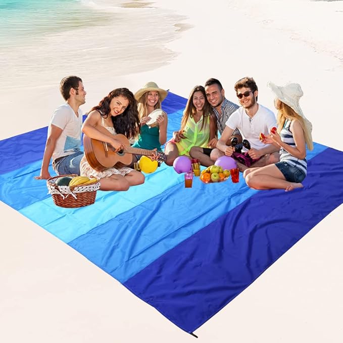 WIWIGO Beach Blanket Waterproof Sandproof Beach Mat 79" X 83"/10'x9'for 2-8 Adults Quick Drying Outdoor Picnic Mat Beach Accessories for Travel, Camping, Hiking