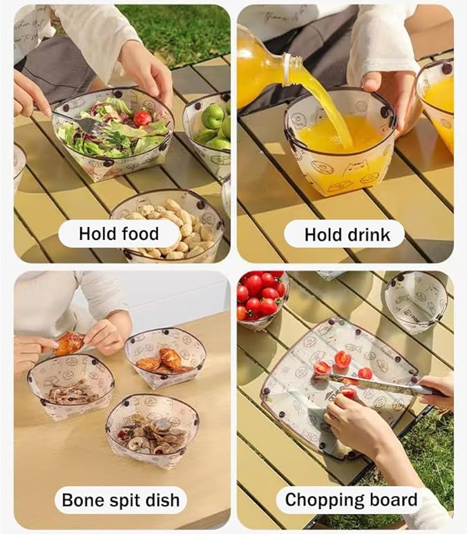 MIUPOO Collapsible Bowl Plate Cup Set,Portable Mess Kit,Food Grade Material Free Folding Plate for Lunch Family Picnic,Collapsible Set of 12, 3 Sizes.