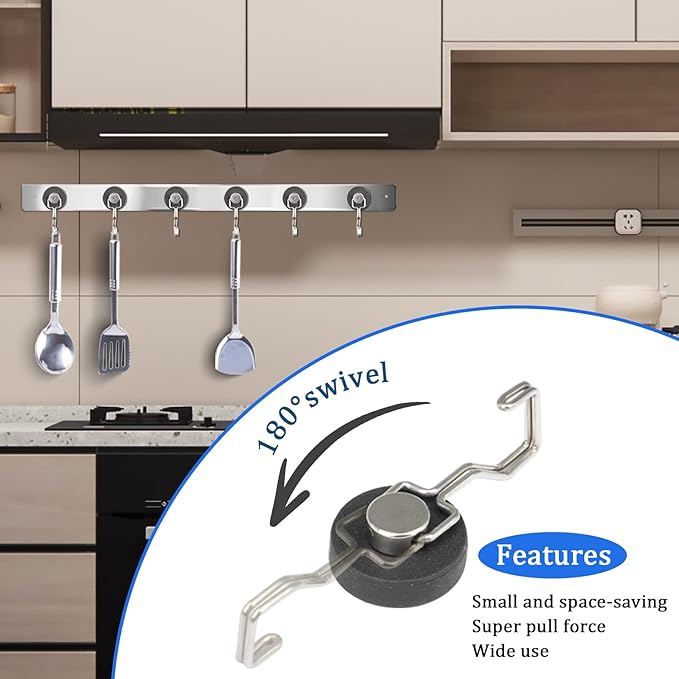 Magnetic Hooks for Grill & Refrigerator,Heavy Duty Magnet Cruise Ship Hook – Strong Magnet for Hanging Grill Tools, Kitchen Utensils, Towels, Outdoor Camping BBQ Accessories (Sliver，12 Pack)