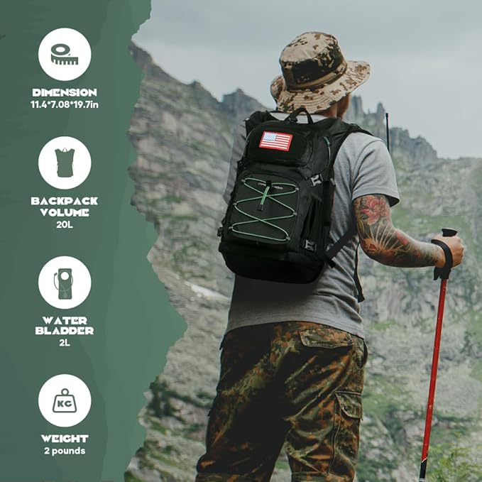 Maelstrom Hydration Hiking Backpack with 2L/3L Water Bladder, High Flow Bite Valve Water Backpack for Men Women Lightweight Insulation for Hiking, Cycling, Running, Climbing, Camping