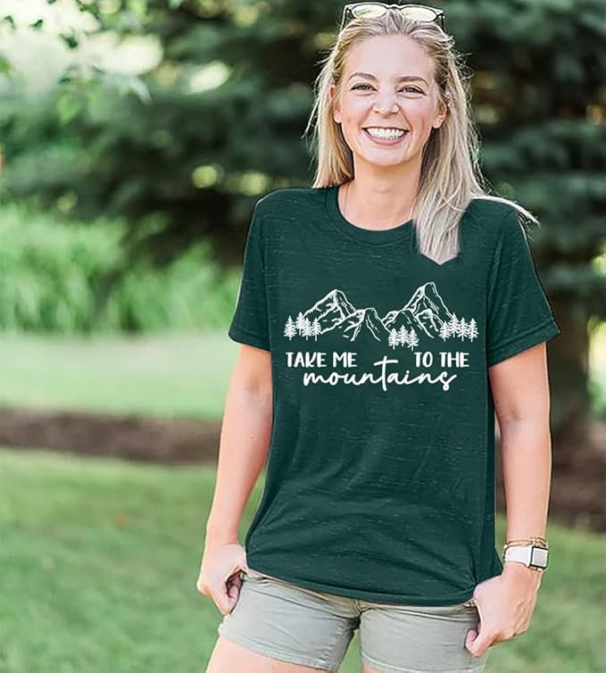 Happy Camp T-Shirt Women Hiking Mountain Adventure Novelty Workout Funny Saying Cute Graphic Athletic Shirt