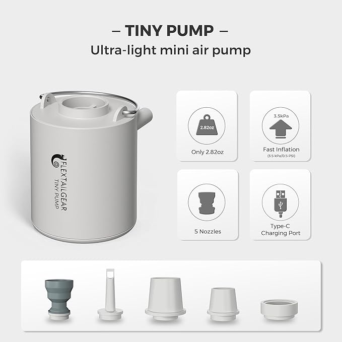 FLEXTAILGEAR Portable Air Pump for Inflatables, 2.82oz Classic Tiny Air Pump, Rechargeable Electric Air Pump to Inflate Deflate for Camping Gear Pool Floats Air Mattress
