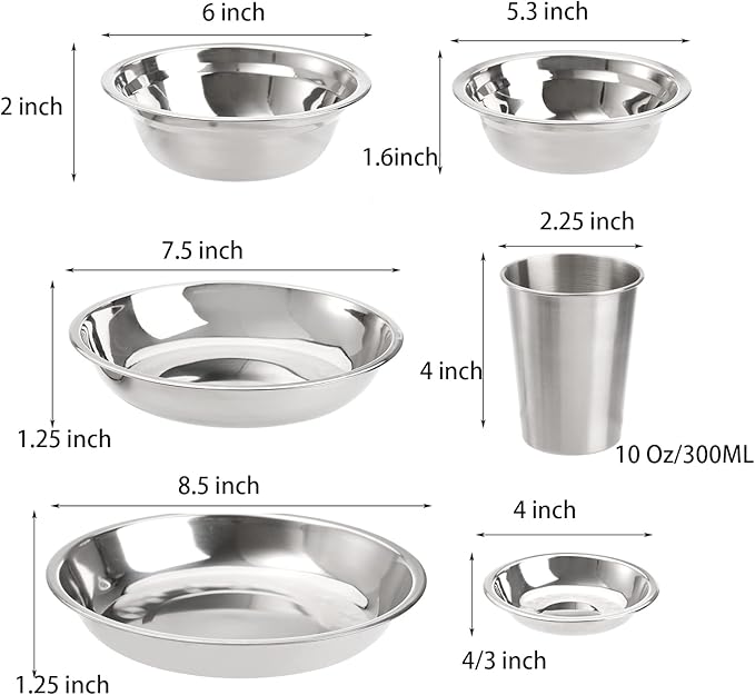 TOPZEA Set of 26 Stainless Steel Camping Plates and Bowls, Camping Mess Kits Camping Dish Set Tableware Includes Plates, Bowl, Cups, Stainless Steel Dinnerware for Camping, Hiking, Travel, Picnic