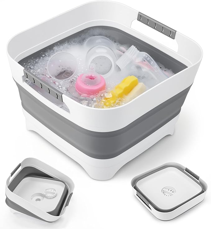 Collapsible Wash Basin Portable Foldable Sink Basin, BPA-Free Silicone Vegetable Fruit Washing Bowl, Space Saving Multi-Purpose Sink for Baby Bottle, Kitchen Camping Travel